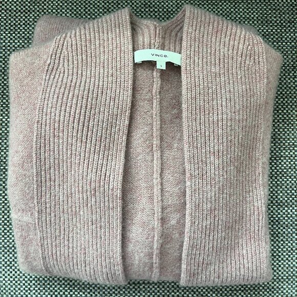 VINCE - Boiled Cashmere Open Rib Trim Cardigan, Heather Mauve, S - Picture 12 of 13